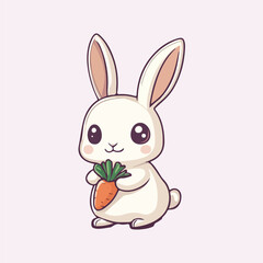 Cute Rabbit Biting Carrot Cartoon Vector illustration 