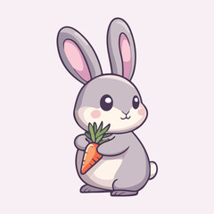 Cute Rabbit Biting Carrot Cartoon Vector illustration 