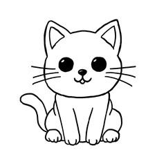 kitty cat, cartoon, cat, kitten, hand-drawn pencil drawing, illustration, black, transparent background, PNG, tattoo