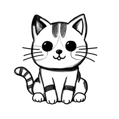 kitty cat, cartoon, cat, kitten, hand-drawn pencil drawing, illustration, black, transparent background, PNG, tattoo