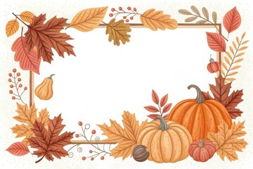 Fototapeta premium Autumnal Harvest Frame with Pumpkins and Leaves Perfect for Fall Greetings