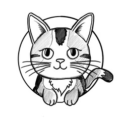 kitty cat, cartoon, cat, kitten, hand-drawn pencil drawing, illustration, black, transparent background, PNG, tattoo