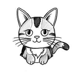 kitty cat, cartoon, cat, kitten, hand-drawn pencil drawing, illustration, black, transparent background, PNG, tattoo