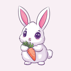 Fototapeta premium Cute Rabbit Biting Carrot Cartoon Vector illustration 
