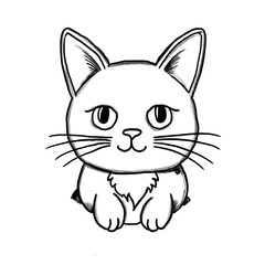 kitty cat, cartoon, cat, kitten, hand-drawn pencil drawing, illustration, black, transparent background, PNG, tattoo