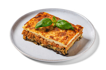 Moussaka, greek beef and eggplant dish, top view