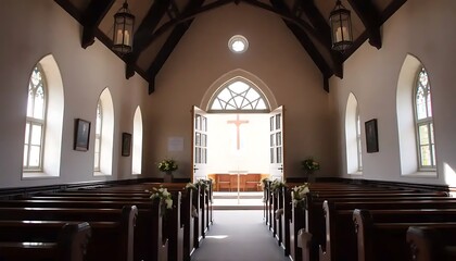 Fototapeta premium Tranquil Church Interior Awaiting A Ceremony