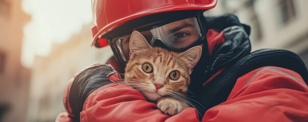 Firefighter rescues ginger cat in urban setting