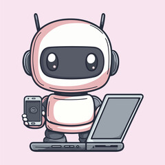 Robot with a laptop Vector illustration