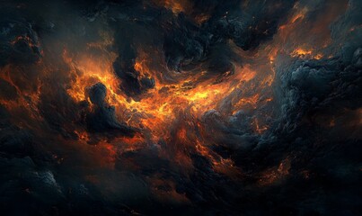 Fototapeta premium Fiery flames and dark smoke create chaotic, intense atmosphere