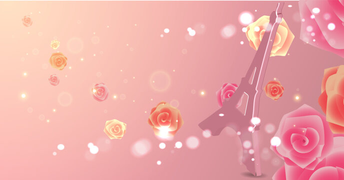 Abstract background with eiffel tower and roses