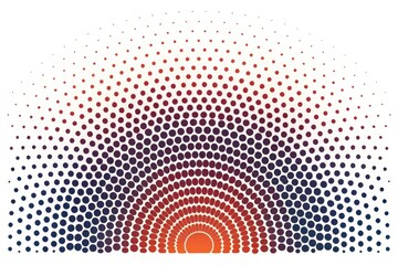 Abstract semicircular pattern of graduated dots in red, orange, and blue hues