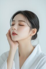 Beauty concept of a middle-aged Asian woman. Skin care. Cosmetics.