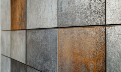 Obraz premium Durable Building Materials, renovate concept. Close up of textured metal and concrete wall panels showcasing renovation