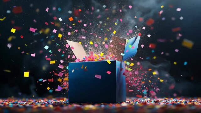 Exploding Gift Box with Colorful Confetti Surprise