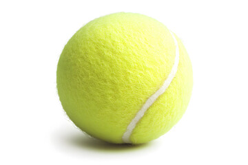 Close-Up of a Bright Yellow Tennis Ball on White Background
