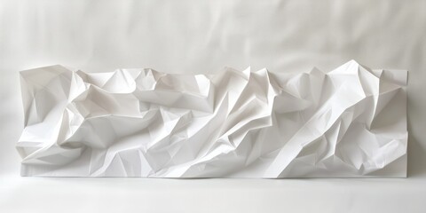 A textured white paper sculpture featuring intricate folds and creases.
