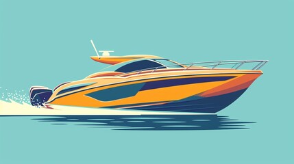 Cartoon Motor Boat Speed Water Ship Vector Illustration