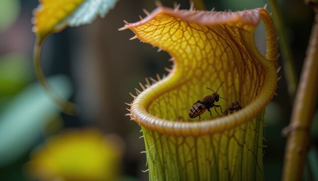 Close-up of a Pitcher Plant trapping insects