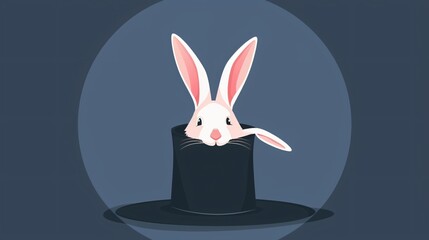Cute bunny peeking out of magician hat with bunny ears - Enchanting magician concept