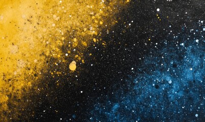 Vibrant Cosmic Gradient Nebula in Black Blue Yellow Grainy Space Background with Starfield: Abstract Universe Art, Generative AI