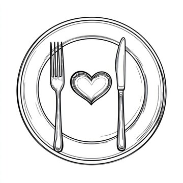 recommend clip art: Empty plate, fork, knife, heart;  dinnerware icon