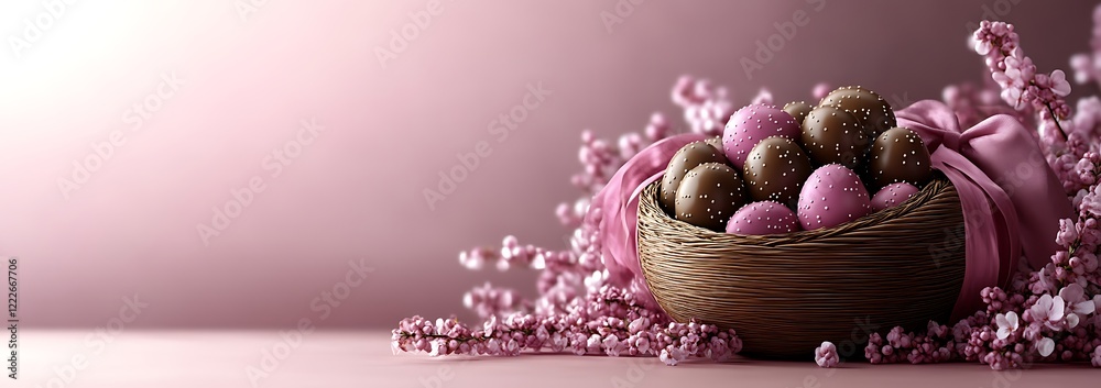 Wall mural Basket with colorful Easter eggs 