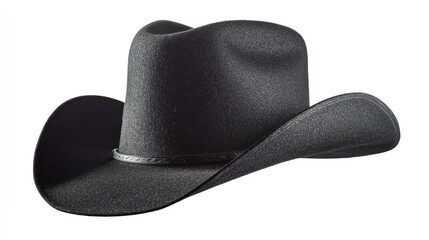 A black cowboy hat with a wide brim, often worn for sun protection and style.