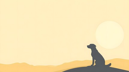 Naklejka premium Silhouette of a dog sitting on a hilltop, tranquil sunset in the background, ideal for nature-themed content and pet care.
