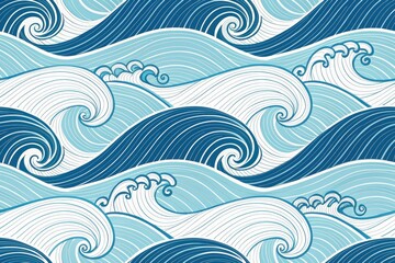 Abstract Ocean Wave Seamless Pattern Design  Rolling Blue Water Texture for Textile and Decor