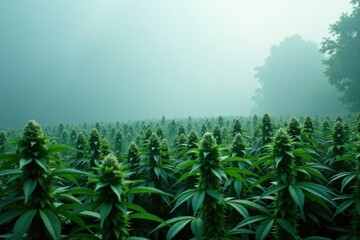 Cannabis plantation amidst thick foggy weather, fog, weather