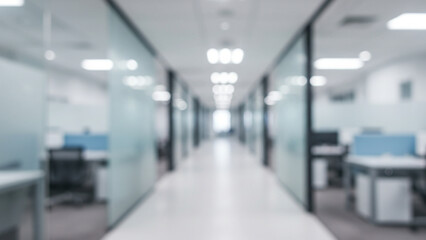 Abstract blurred office hall interior room. Blurry corridor in working space with defocused effect. Use for background or backdrop in business concept