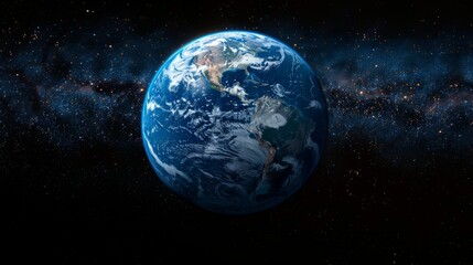 Obraz premium A photorealistic image of a small blue marble representing Earth suspended in the vastness of space, emphasizing the planet's fragility and our place within the cosmos.
