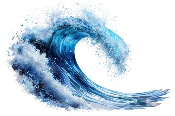 A vibrant watercolor depiction of a crashing ocean wave, showcasing fluid motion and color.