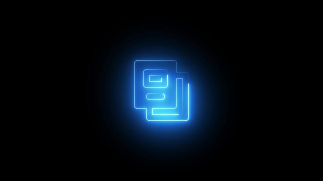 Neon file documents digital icon animation .Glowing document sign. glowing neon blue color document file animation