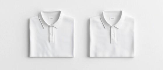 Two neatly folded white polo shirts displayed on a plain background.