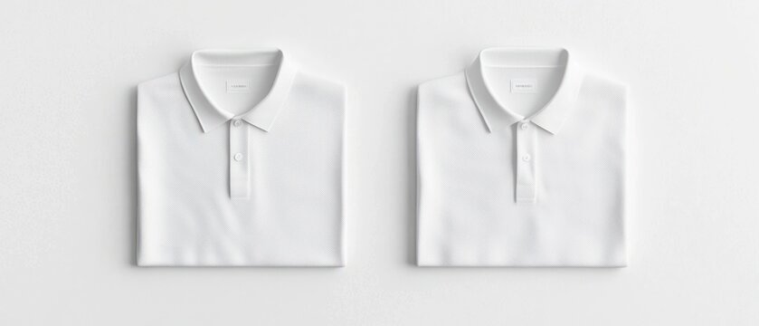 Two neatly folded white polo shirts displayed on a plain background.