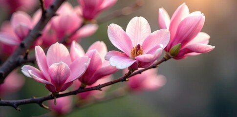 Filled with pink magnolias, a tree branch becomes a stunning centerpiece, floral, blossoms