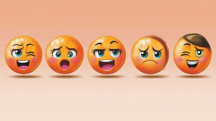Expressive emoji faces with various emotions, showcasing fun and playful expressions on a warm background. Perfect for creative designs and digital content.







