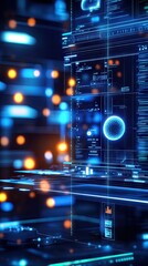 Data streams flow, server room background, digital transformation