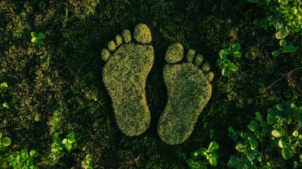 A moss-covered carbon footprint symbolizes sustainability and eco-friendly living, highlighting nature conservation and the importance of reducing environmental impact.







