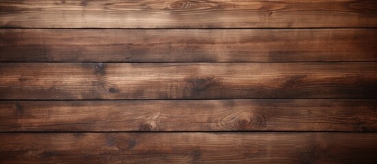 Obraz premium Rustic wooden texture background with deep brown tones and horizontal planks providing ample space for text placement on the right side.