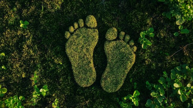 A moss-covered carbon footprint symbolizes sustainability and eco-friendly living, highlighting nature conservation and the importance of reducing environmental impact.








