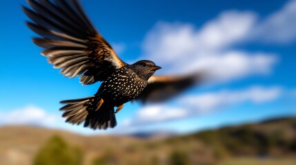 Obraz premium Spectacular Flight of a European Starling
