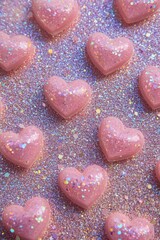 Obraz premium Valentine's Day Glitter Pink Hearts, Generative AI,