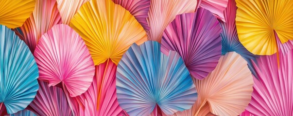 Colorful assortment of vibrant paper fan decorations in various shades