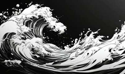 Dynamic black and white wave pattern, capturing the essence of sea waves.