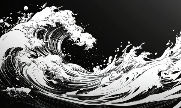 Dynamic black and white wave pattern, capturing the essence of sea waves.