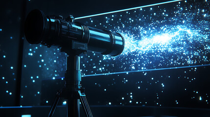 A futuristic telescope projecting glowing constellations of potential futures. (1)