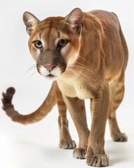 Obraz premium Fossa walking gracefully in daylight with a white background in photorealistic style